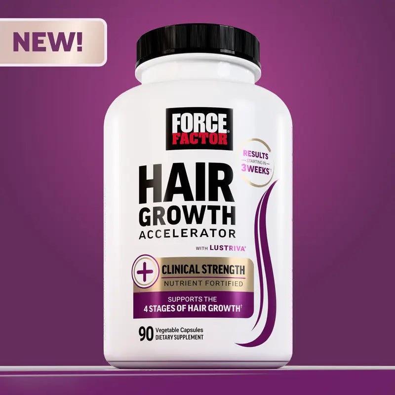 Force Factor Hair Growth Accelerator with Clinically Studied Lustriva to Promote Thicker, Stronger Hair, Biotin, Vitamin E & C, Mixed Berry, 60 Soft Chew