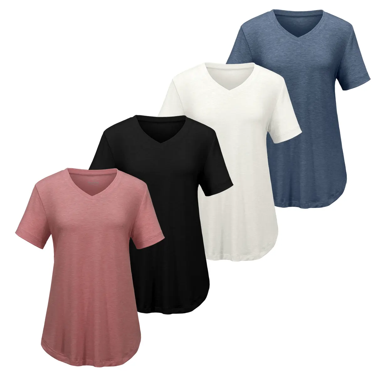 Paquete de 4 camisetas con cuello en V para mujer, camisetas de manga corta, camisetas básicas informales, tops holgados de talla grande, ropa de verano lisa