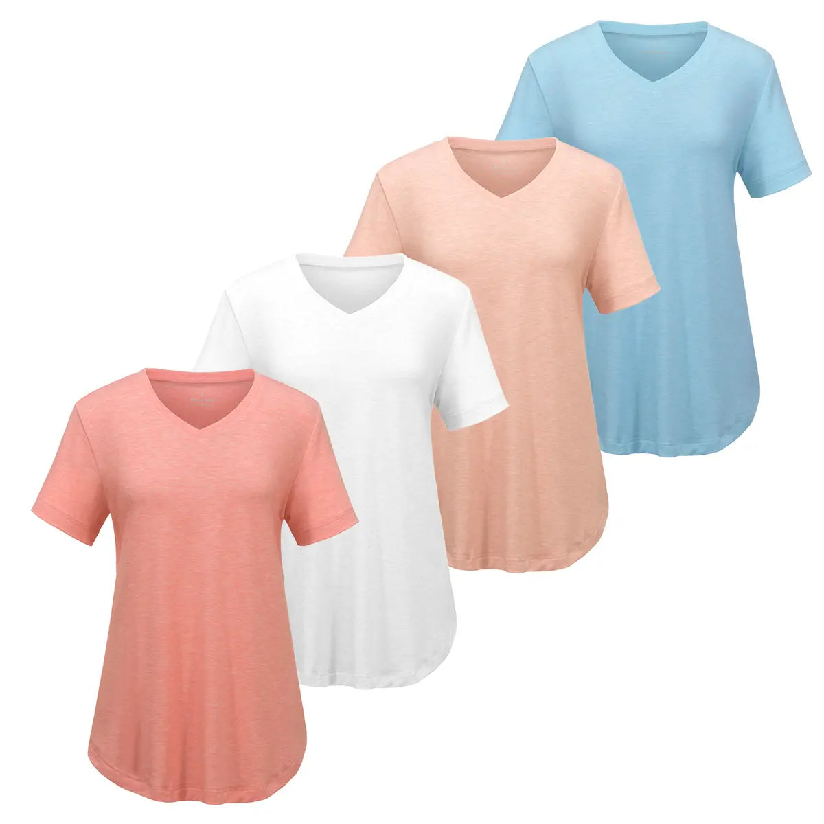 Paquete de 4 camisetas con cuello en V para mujer, camisetas de manga corta, camisetas básicas informales, tops holgados de talla grande, ropa de verano lisa