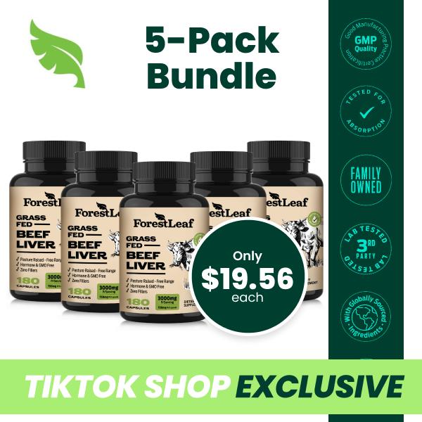ForestLeaf Grass Fed Beef Liver Capsules, 3000mg Per Serving, Natural Heme Iron, Vitamin A, B12, CoQ10, Freeze Dried-High Absorption Formula-180 Caps