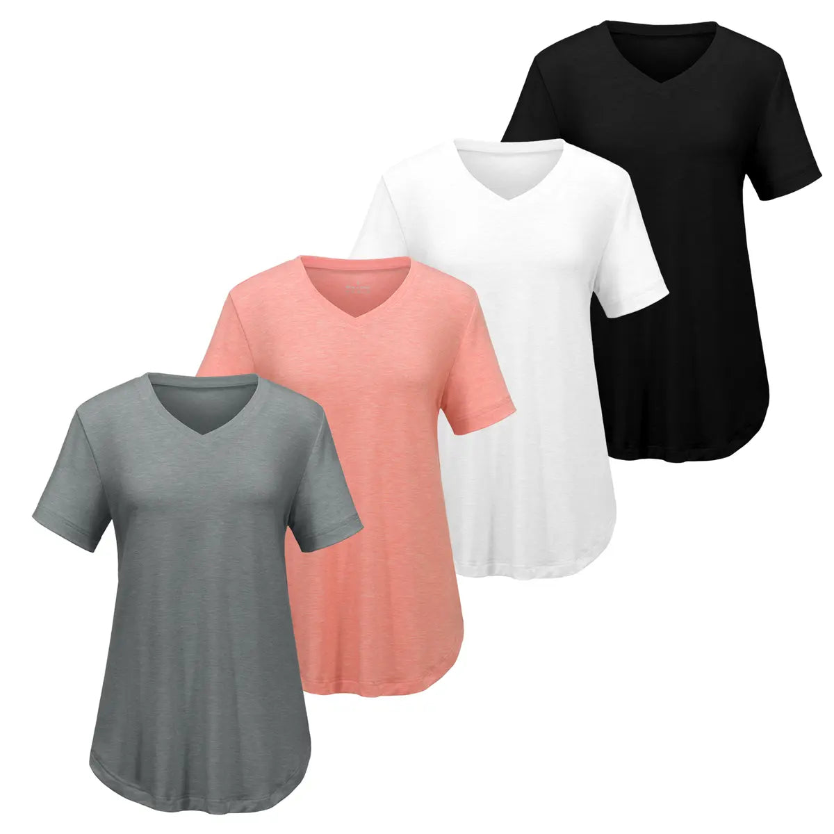 Paquete de 4 camisetas con cuello en V para mujer, camisetas de manga corta, camisetas básicas informales, tops holgados de talla grande, ropa de verano lisa