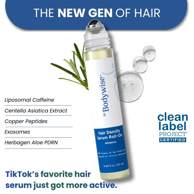 Be Bodywise Advanced Hair Density Roll-On Serum 25 ml | 5% Saw Palmetto, 3% Rosemary, 1% Caffeine Herbasome & 3% Fenugreek | Scalp Serum for Reduced Hair Fall | Men & Women