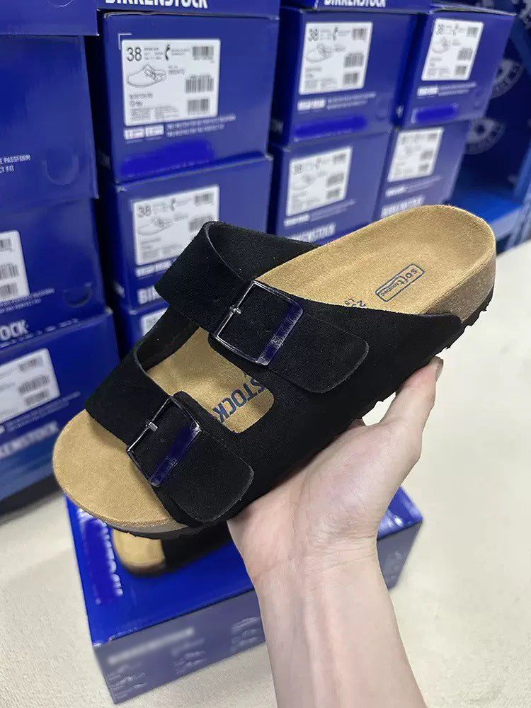 Women's Sandals Men Flat Sandals Outdoor Cork Beach Sandals Women's Double-Strap Buckle Sandals with Adjustable Buckle Summer Walking Shoes For Women Footwear