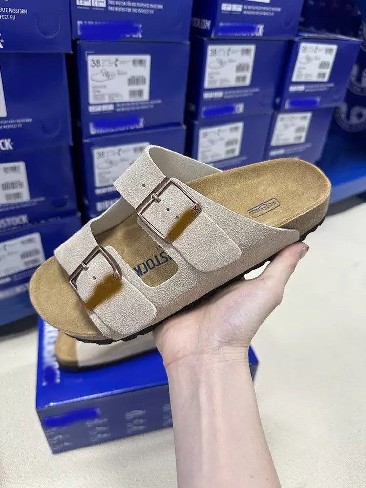 Women's Sandals Men Flat Sandals Outdoor Cork Beach Sandals Women's Double-Strap Buckle Sandals with Adjustable Buckle Summer Walking Shoes For Women Footwear