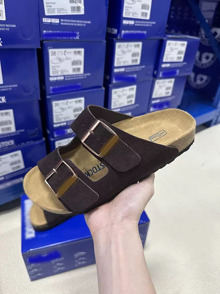 Women's Sandals Men Flat Sandals Outdoor Cork Beach Sandals Women's Double-Strap Buckle Sandals with Adjustable Buckle Summer Walking Shoes For Women Footwear