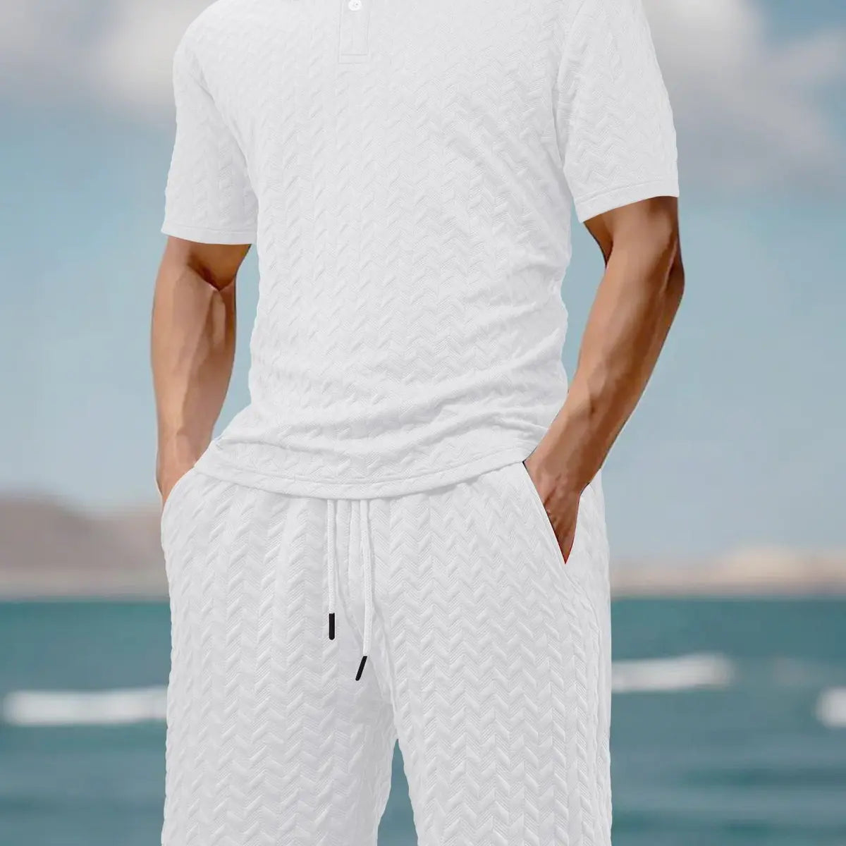 Men's Solid Polo Shirt & Drawstring Waist Shorts Set, Cozy Breathable Two-piece Outfits for Daily Outdoor Wear, Men Clothes for Summer.It is recommended to buy one size larger.