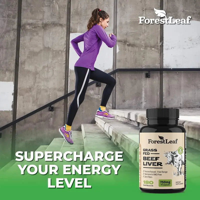 ForestLeaf Grass Fed Beef Liver Capsules, 3000mg Per Serving, Natural Heme Iron, Vitamin A, B12, CoQ10, Freeze Dried-High Absorption Formula-180 Caps