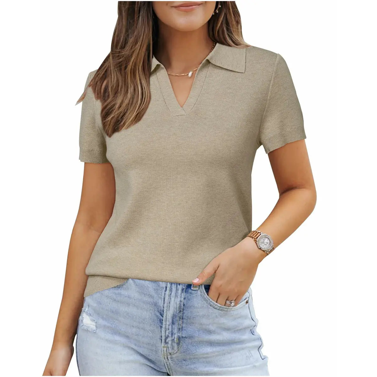 Polos de lana mezclada para mujer, blusas de suéter, manga corta, suave, estilo casual de negocios, vibras de verano, Declaraciones de primavera 2026