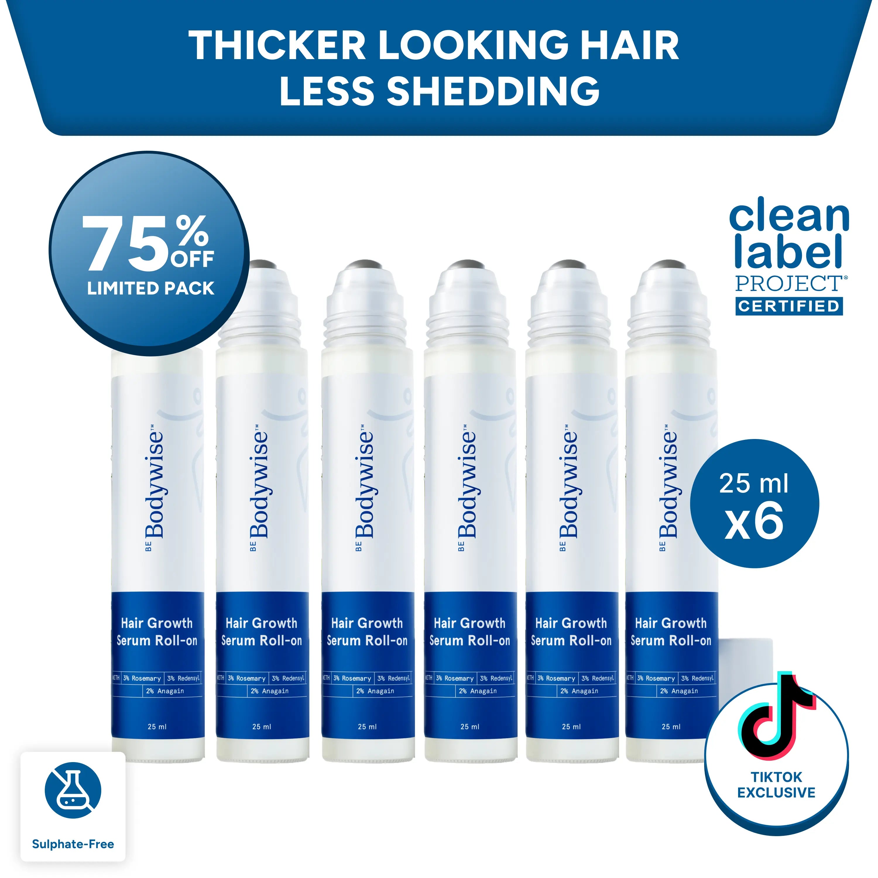 Be Bodywise Advanced Hair Density Roll-On Serum 25 ml | 5% Saw Palmetto, 3% Rosemary, 1% Caffeine Herbasome & 3% Fenugreek | Scalp Serum for Reduced Hair Fall | Men & Women