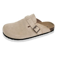 Damen Herren Clogs mit runder Zehenkappe und Korkfußbett, verstellbarer flacher Schnalle, Wildleder-Optik, lässiges Outdoor-Design zum Hineinschlüpfen, bequeme Schuhe für Thanksgiving und Weihnachten