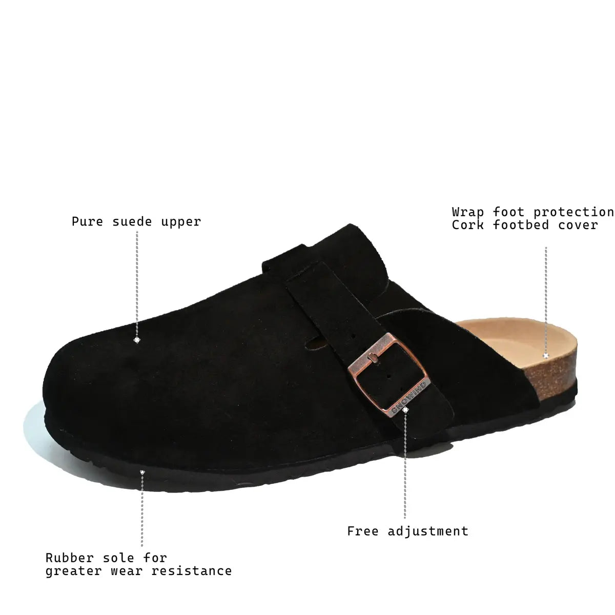 Women Men Round Toe Cork Footbed Clogs with Adjustable Flat Buckle Suede Texture Casual Outdoor Slip On Design Comfortable Walking Shoes Thanksgiving Christmas