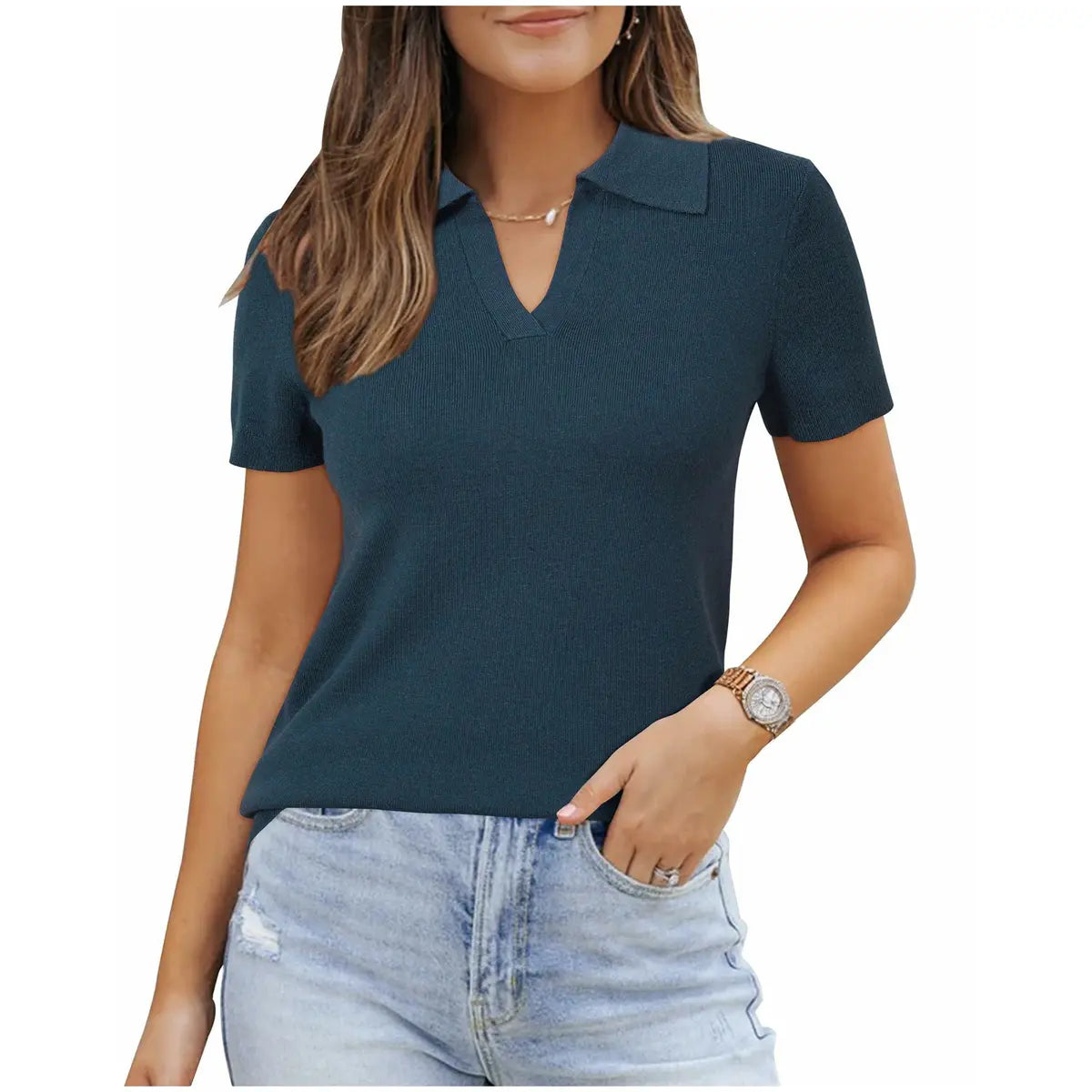 Polos de lana mezclada para mujer, blusas de suéter, manga corta, suave, estilo casual de negocios, vibras de verano, Declaraciones de primavera 2026