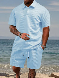 Men's Solid Polo Shirt & Drawstring Waist Shorts Set, Cozy Breathable Two-piece Outfits for Daily Outdoor Wear, Men Clothes for Summer.It is recommended to buy one size larger.