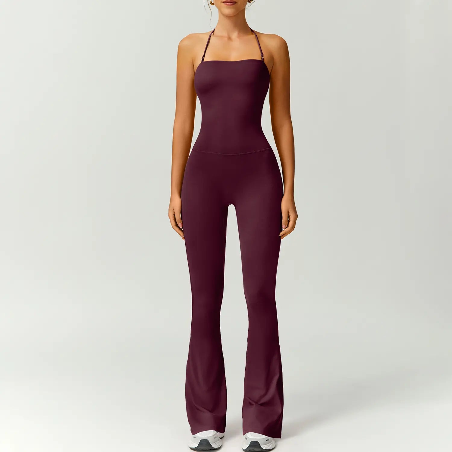 Women's Halter Neck Bodycon Flared Leg Jumpsuit – Stylish & Comfortable for Fitness & Fashion,Stylish & Comfortable Athleisure Outfit, Butt Lifting, High Waist Workout Gym Clothing Stretchable Activewear,jumpsuit women