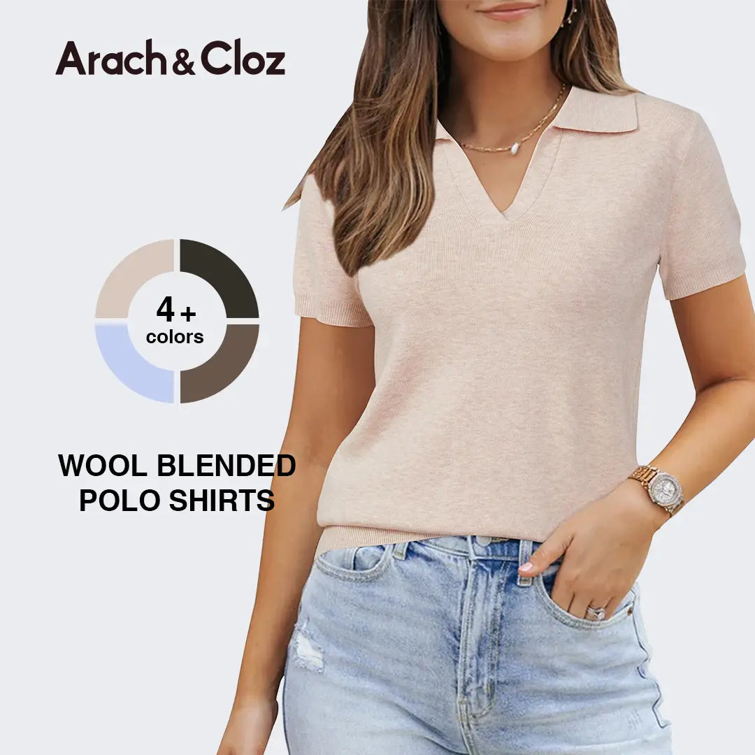 Polos de lana mezclada para mujer, blusas de suéter, manga corta, suave, estilo casual de negocios, vibras de verano, Declaraciones de primavera 2026
