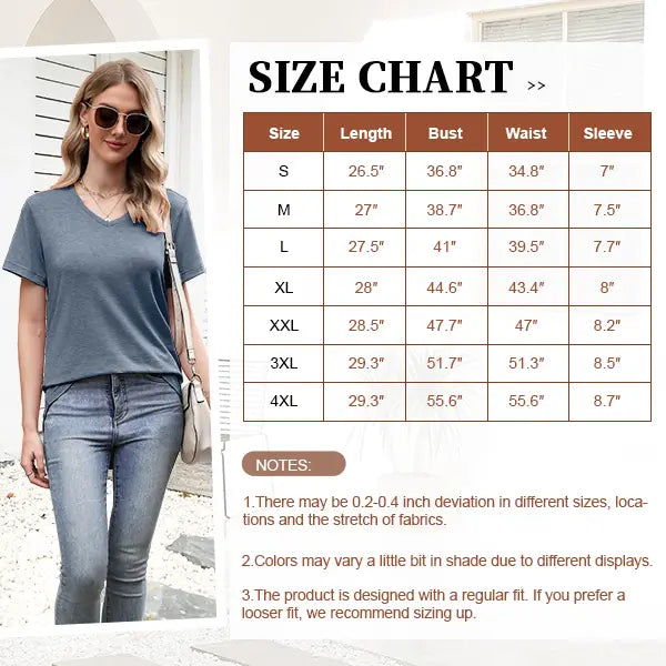 Paquete de 4 camisetas con cuello en V para mujer, camisetas de manga corta, camisetas básicas informales, tops holgados de talla grande, ropa de verano lisa