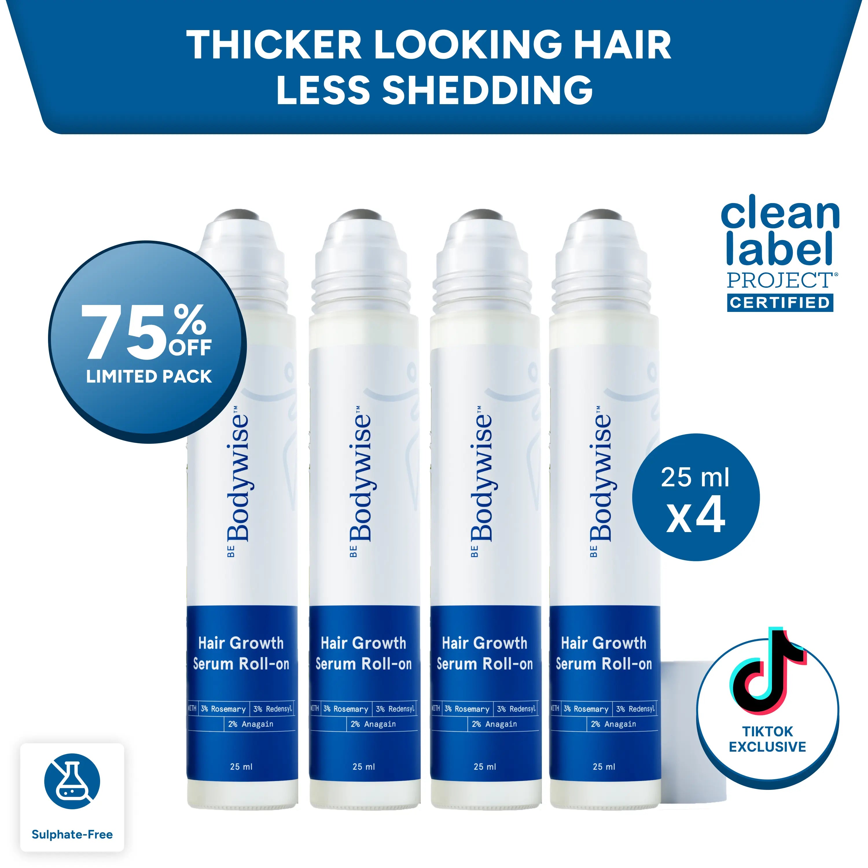 Be Bodywise Advanced Hair Density Roll-On Serum 25 ml | 5% Saw Palmetto, 3% Rosemary, 1% Caffeine Herbasome & 3% Fenugreek | Scalp Serum for Reduced Hair Fall | Men & Women