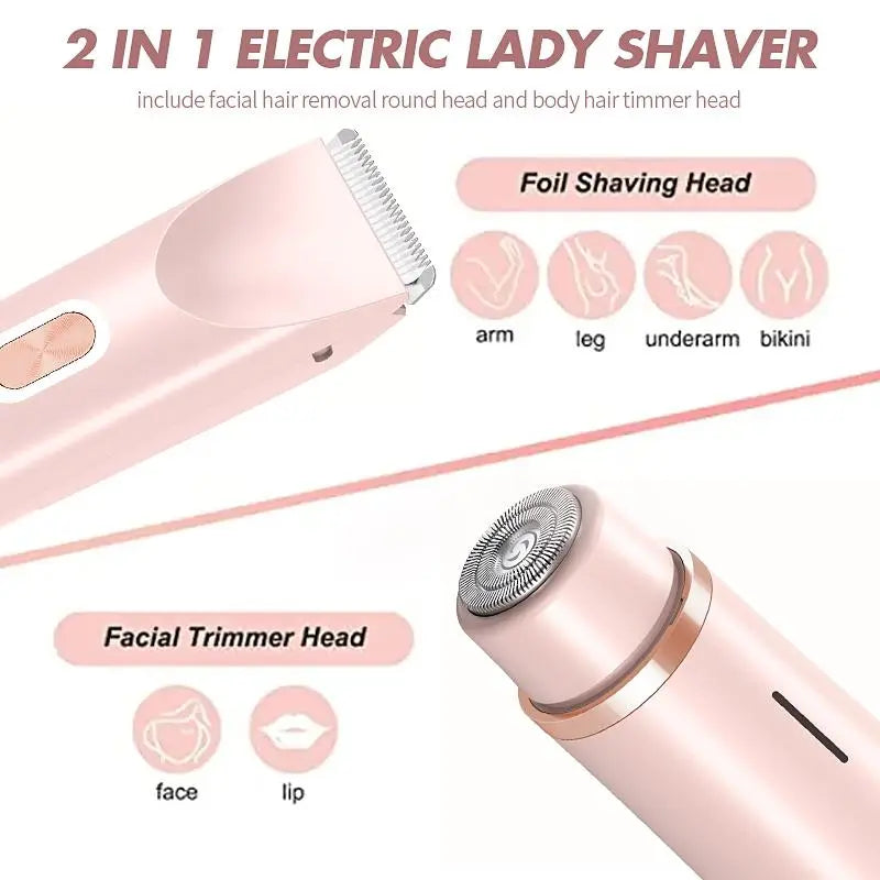 Electric Bikini Trimmer for Women, Rechargeable 2 in 1 Body & Facial Hair Removal, Waterproof Wet & Dry Use Trimmer for Women