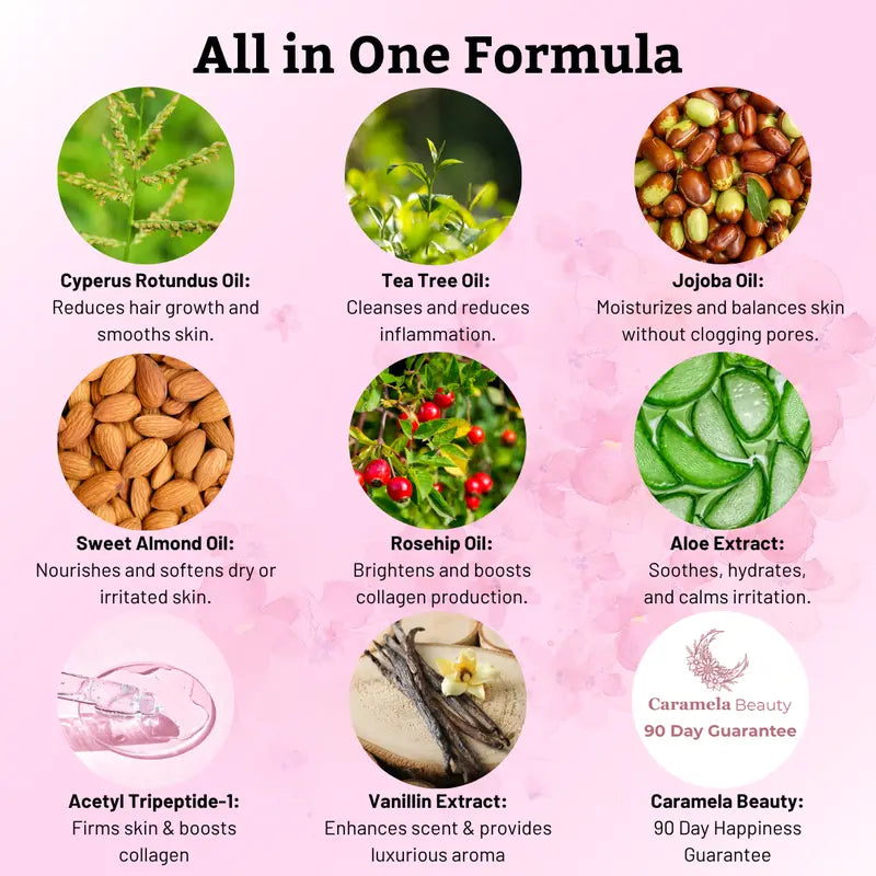 Caramela Beauty Cyperus Rotundus Oil for Natural Hair Reduction - 60ml/2oz