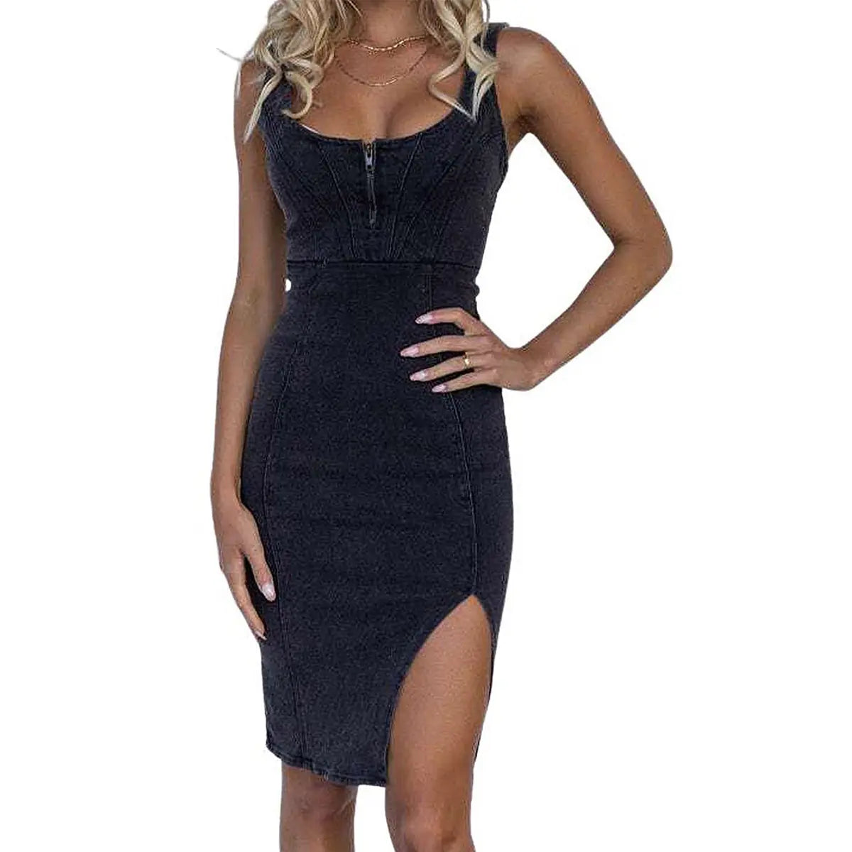 utcoco Denim Dress for Women Sleeveless Side Slit Bodycon Midi Jean Dresses for Women 2026