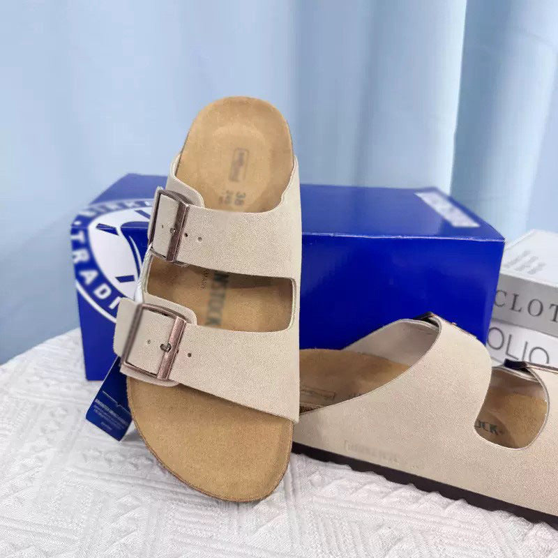 Women's Sandals Men Flat Sandals Outdoor Cork Beach Sandals Women's Double-Strap Buckle Sandals with Adjustable Buckle Summer Walking Shoes For Women Footwear