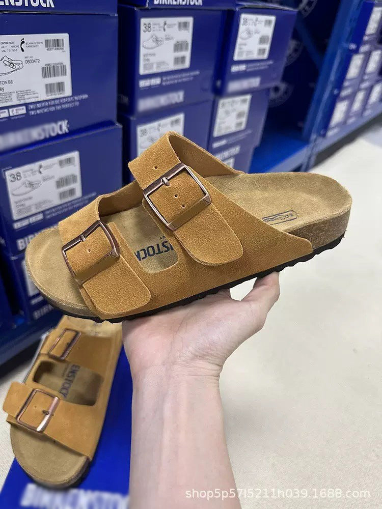 Women's Sandals Men Flat Sandals Outdoor Cork Beach Sandals Women's Double-Strap Buckle Sandals with Adjustable Buckle Summer Walking Shoes For Women Footwear