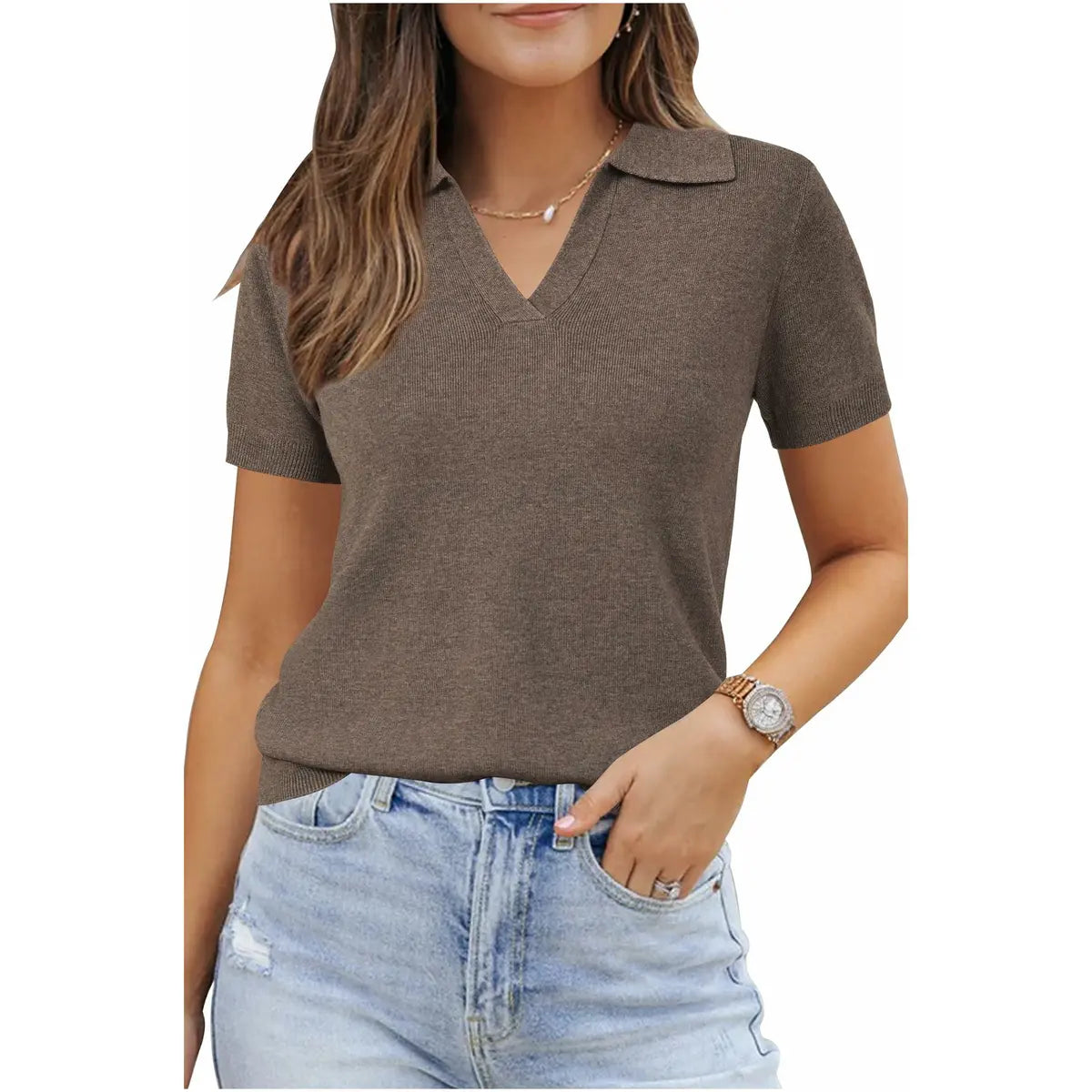Polos de lana mezclada para mujer, blusas de suéter, manga corta, suave, estilo casual de negocios, vibras de verano, Declaraciones de primavera 2026